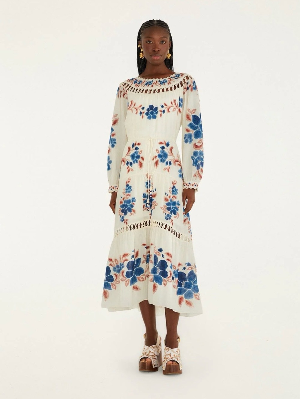 FARM Rio Sand Renata Floral Drawstring Cut-Out Maxi Dress Midi Dress with Floral